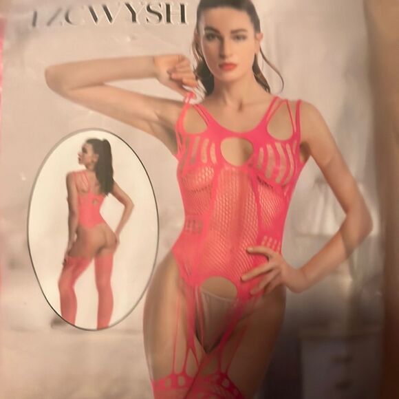 Pink One Piece Fishnet Sexy Bodystocking Lingerie - Picture 8 of 8